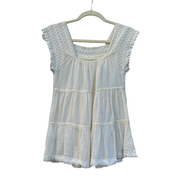 Free People Ivory Linen Crochet Bohemian Tribal Tank Top  -  XS - Picture 6 of 14